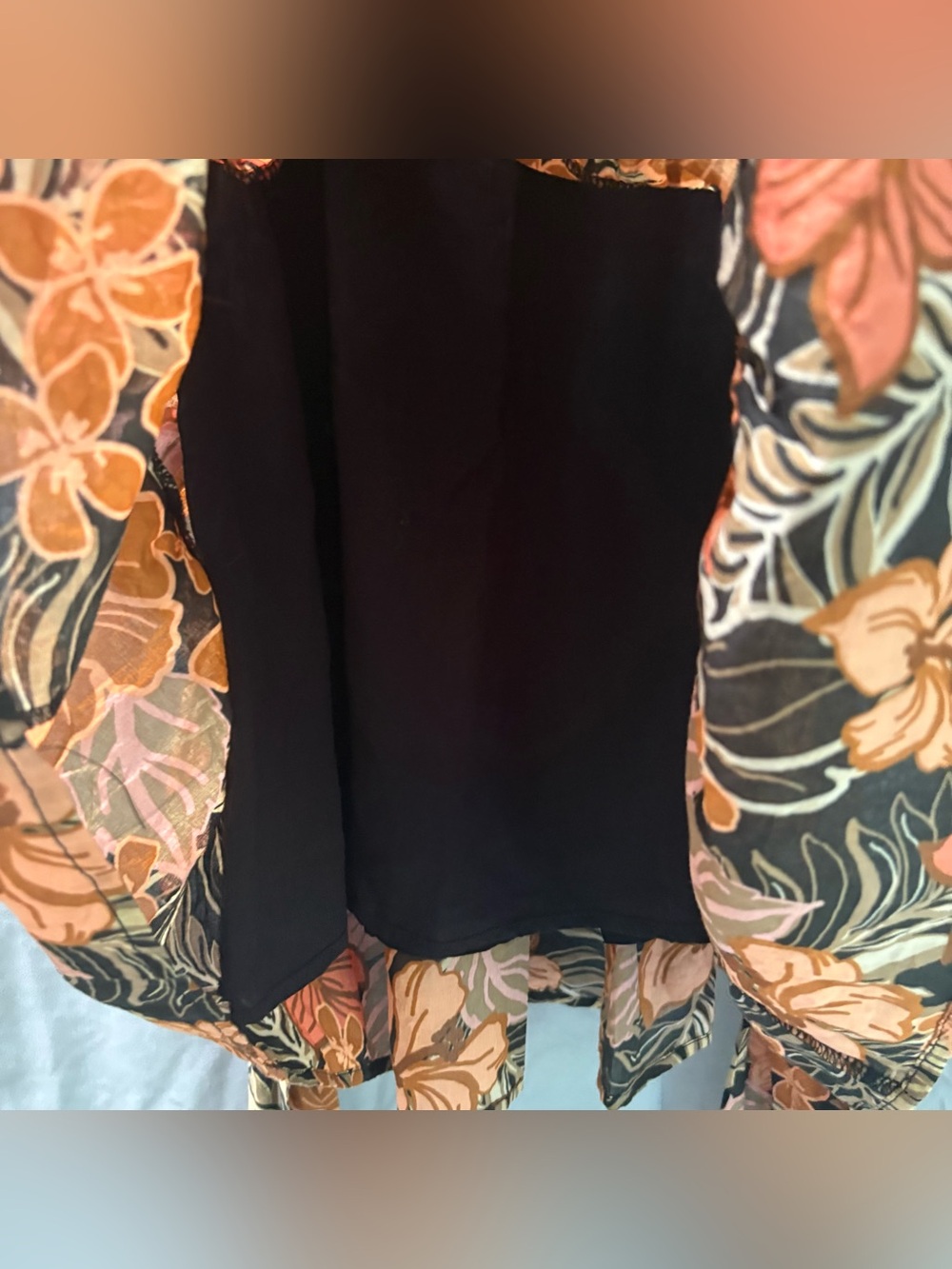 Olivaceous Black Fall Floral Puff-Sleeve Tie Waist Tiered Babydoll Mini Dress - Picture 7 of 12